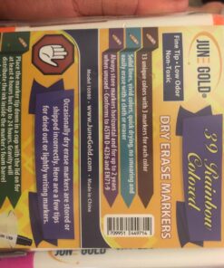 June Gold 32 Assorted Colored Dry Erase Whiteboard Markers, Fine/Bullet Tip, 2 sets of 13 Unique Colors With 8 Black Markers, Low Odor, Slim Barrel & Vivid Lines 32 Colored Bullet Tip Markers 28 71QNObbsiSL