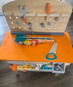 Amazon Basics Wooden Play Toy Tool Set and Workbench for Toddlers, Preschoolers, Children Age 3+ Years, 36 cm D x 58 cm W x 77.9 cm H, Multicolor 19 71QSDoXuDvL