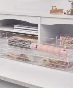 STORi SimpleSort 6-Piece Stackable Clear Drawer Organizer Set | 12" x 3" x 2" Rectangle Trays | Narrow Makeup Vanity Storage Bins and Office Desk Drawer Dividers | Made in USA 12x3x2" (Set of 6) 27 71QSMn4ZyeL