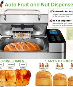 KBS Pro Stainless Steel Bread Machine, 2LB 17-in-1 Programmable XL Bread Maker with Fruit Nut Dispenser, Nonstick Ceramic Pan& Digital Touch Panel, 3 Loaf Sizes 3 Crust Colors, Reserve& Keep Warm Set 34 71QSnHKDFL