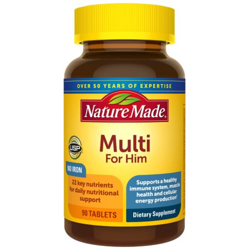 Nature Made Multivitamin For Him with No Iron, Mens Multivitamins for Daily Nutritional Support, Multivitamin for Men, 90 Tablets, 90 Day Supply 90 Count (Pack of 1)