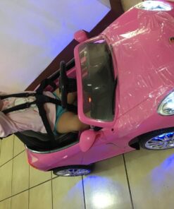 Moderno Kids Kiddie Roadster 12V Power Children Ride-On Car with R/C Parental Remote + Leather Seat 5 Point Seat Belt + LED Wheels + MP3 USB Music Player + Baby Tray Table + Rubber Floor Mats (Pink) Pink 73 71QWOrNjTDL