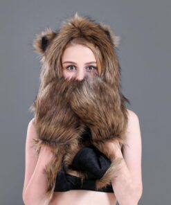 Winter Plush Hooded Scarf Cute Animal Paw Gloves Pocket Soft Earflap Hat 3 in 1 Brown 5 71QWe27DpdL