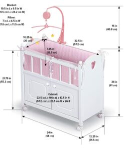 Badger Basket Toy Doll Bed with Storage Cabinet, Gingham Bedding, and Personalization Kit for 22 inch Dolls - White/Pink 38 71QWfUMsQhL