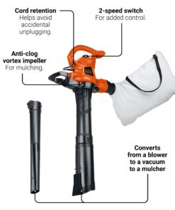 BLACK+DECKER 3-in-1 Leaf Blower, Leaf Vacuum and Mulcher, Up to 230 MPH, 12 Amp, Corded Electric (BV3600) 27 71QXq5 0bBL