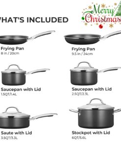 Induction Cookware 10 Piece, Fadware Pots and Pans Set Nonstick, Oven & Dishwasher Safe Cookware, Kitchen Cooking Pan Set with Glass Lids, Includes Frying Pans, Saute Pan, Saucepans & Stockpot, Black 17 71QY4NVeudL