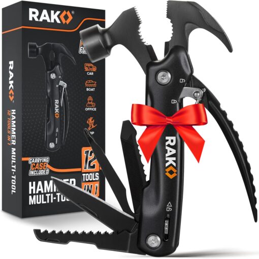 RAK Hammer Multitool Christmas Gifts for Men - Cool Unique Gifts For Men Who Have Everything - Compact DIY Survival Multi Tool - Backpacking & Camping Accessories - Stocking Stuffer Gifts