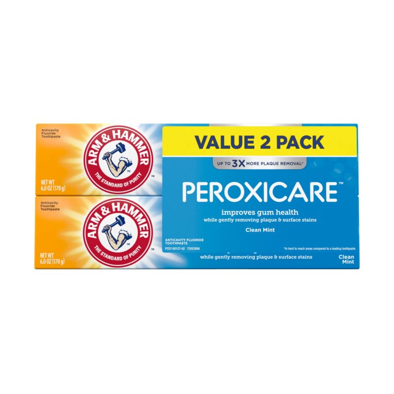 ARM & HAMMER Peroxicare Toothpaste, TWIN PACK (Contains Two 6oz Tubes) âââ€š¬ââ‚¬Å“ Clean Mint- Fluoride Toothpaste 6 Ounce (Pack of 2)