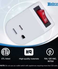 Luxtronic Grounded Power Adapter Switch - Electrical Outlet with On/Off Power Switch - 3-Prong Electric Plug with Red Light Indicator - ETL Listed (Pack of 2) Pack of 2 16 71QZFht15L