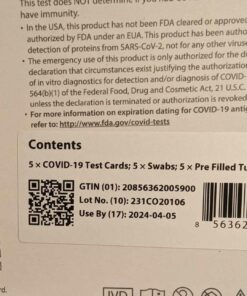 iHealth COVID-19 Antigen Rapid Test, 1 Pack, 5 Tests Total, FDA EUA Authorized OTC at-Home Self Test, Results in 15 Minutes with Non-invasive Nasal Swab, Easy to Use & No Discomfort 34 71Qb0c0IpBL 1