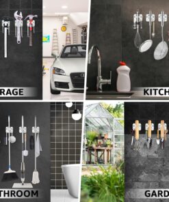 New Version 4pcs Self Adhesive Broom Holder with Gripper and 2 Hooks, Damage Free Broom Mop Holder, No Drill Anti-Slip Wall Mount Broom Gripper Organizer for Bathroom Kitchen Garden Garage 21 71QdYgC4iuL