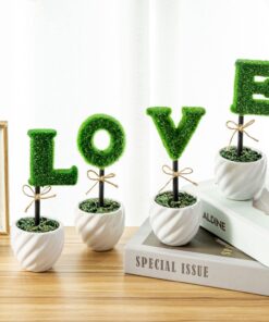 MyGift Set of 4 Decorative Artificial Sculpted Topiary Hedge Planter with Lettering That Spell Love in White Ceramic Pots 20 71QfLp7L qL