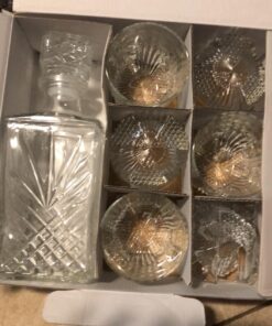 Bormioli Rocco Selecta Collection Whiskey Gift Set – Sophisticated Etched 33.75oz Decanter & 6 9.5oz Glass Tumblers With Starburst Detailing – For Whiskey, Bourbon, Scotch & Liquor 7 Piece Set Standard Packaging 50 71QfOeoD3L