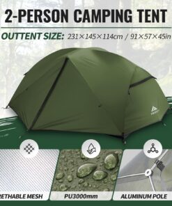 Forceatt Tent for 2 and 3 Person is Waterproof and Windproof, Camping Tent for 3 to 4 Seasons,Lightweight Aluminum Pole Backpacking Tent Can be Set Up Quickly,Great for Hiking 2-Person-Dark green 2 Person 15 71QfnKiisPL
