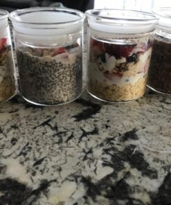 ZENS Glass Canister Set, Small Airtight Kitchen Storage Jars with Glass Lids, Clear 4 Pack 10oz Empty Food Container for Spices with Lables and Stickers. 01-10oz*4 40 71QgItC6yL