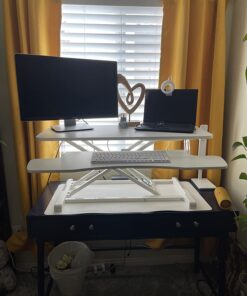 VIVO 36 inch Desk Converter, K Series, Height Adjustable Sit to Stand Riser, Dual Monitor and Laptop Workstation with Wide Keyboard Tray, White, DESK-V036KW 36" 36 71QgJKkQPXL