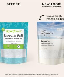 Sky Organics 5 lbs Epsom Salt - 100% Pure Magnesium Sulfate, USP Grade, Kosher, Non-GMO - Bath and Foot Soak, Soothing Body Soak. Made in USA, 27 71QhurgEZiL