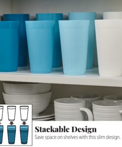 US Acrylic Newport 20 ounce Unbreakable Plastic Stackable Water Tumblers in Blue Sky | Set of 12 Drinking Cups | Reusable, BPA-free, Made in the USA, Top-rack Dishwasher and Microwave Safe 20-ounce 23 71QiljNGMyL
