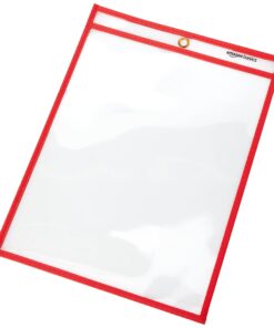 Amazon Basics Heavy Duty Dry Erase Ticket Holder Pockets, Clear Film With Multicolored Fabric Edge, 8.5" X 11", Pack of 25 18 71Qjrdr5HmL