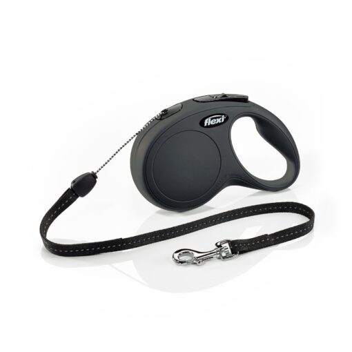 FLEXI New Classic Retractable Dog Leash (Cord), 26 ft, Small, Black Small Cord, 26-Feet