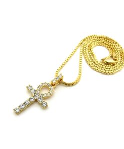 Fashion 21 Micro Pave Egyptian Ankh Cross Pendant 22 to 27 inches Various Chain Necklace Gold Tone 2mm 20" Box Chain 10 71QkX6MhW5L