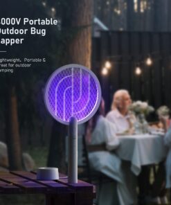 Electric Fly Swatter Racket, Mosiller 4000V 2 in 1 Bug Zapper with USB Rechargeable Base, Powerful Mosquitoes Trap Lamp & Fly Killer with 3 Layer Safety Mesh for Home, Bedroom, Kitchen, Patio (1 Pack) 1 Pack 28 71Qo4EHqslL