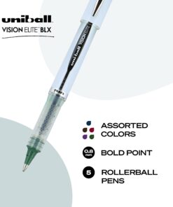 Alternative view of Uniball Vision Elite BLX Rollerball Pens, Assorted Pens Pack of 5, Bold Pens with 0.8mm Ink, Ink Black Pen, Pens Fine Point Smooth Writing Pens, Bulk Pens, and Office Supplies