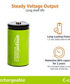 Amazon Basics 4-Pack Rechargeable C Cell NiMH Batteries, 5000 mAh, Recharge up to 1000x Times, Pre-Charged 19 71QpxvvY4pL