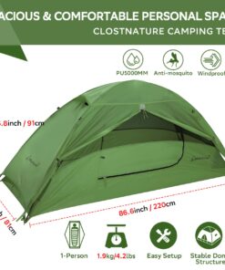 Alternative view of Clostnature 1-Person Tent for Backpacking - Ultralight One Person Backpacking Tent, Hiking Tent for One Man, Solo, Single Person Green