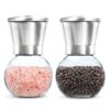 Levav Premium Salt and Pepper Grinder Set of 2- Brushed Stainless Stell Pepper Mill and Salt Mil, Glass Body, Size Grade adjustable ceramic rotor-salt and pepper shakers (medium) Round