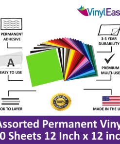 Vinyl Ease 12" x 12" 30 Sheets Assorted Glossy Colors Permanent Adhesive Vinyl for Cricut, Silhouette, Pazzles, Craft ROBO, QuicKutz, Craft Cutters, Die Cutters, Sign Plotters - V0101 26 71QrhYh5t3L