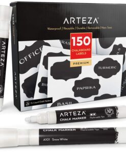 Arteza 150 Chalkboard Labels + 3 White Chalk Markers - Removable Chalk Labels for Jars - Waterproof Mason Jar Stickers 12 71QsX5whsFL