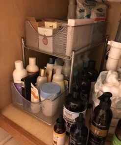 Sorbus 2 Tier Under The Sink Organizer Baskets with Mesh Sliding Drawers —Ideal for Cabinet, Countertop, Pantry, and Desktop, for Bathroom, Kitchen, Office, etc.—Made of Steel (Silver) Silver 23 71QtU SUiL