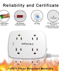 6 Ft Surge Protector Power Strip - 8 Widely Outlets with 4 USB Ports, 3 Side Outlet Extender with 6 Feet Extension Cord, Flat Plug, Wall Mount, Desk USB Charging Station, ETL,White 6 Ft 29 71QuAK1Xo6L