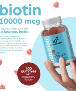 Artnaturals Biotin Gummies for Hair Growth - (100 Gummies - 10000mcg) - Natural Strawberry Vitamins Supports Nails and Skin - Gelatin, Gluten, Nut and Egg Free 13 71QvhPEoKhL