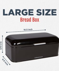 Alternative view of Culinary Couture Extra Large Black Bread Box for Kitchen Countertop - Holds 2 Bread Loaves! - 16.5" x 9" x 6.5" - Stainless Steel Vintage Bread Boxes for Kitchen Counters - Bonus Recipe EBook