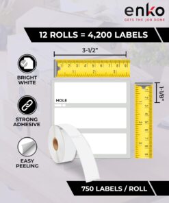 enKo Compatible for Dymo 30252 Labels (1-1/8" x 3-1/2") - Label for Dymo Labelwriter 450 Turbo Printer and 4XL - Direct Thermal Address, Shipping and Barcode Labels (12 Rolls | 4,200 Labels) 12 Rolls - 4,200 Labels 8 71QwUI0xmBL