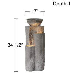 Bowl and Pillar Zen Modern Outdoor Floor Water Fountain 34 1/2" High with LED Light Cascading for Garden Patio Backyard Deck Home Lawn Porch House Relaxation Exterior Balcony - John Timberland 24 71Qwo12rZFL