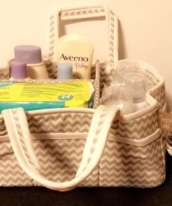 Dove Gray Chevron Storage Caddy - Chevron Print Body, Handles and Lining, Gray and White Trim, Gray and White, Two Handles, 12 in x 6 in x 8 in Dove Gray 44 71Qx DJIqNL