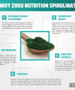 Zhou Spirulina Powder, Nutrient Rich Superfood, California Grown, 100% Pure, Vegan, Gluten Free, Non-GMO, Non-Irradiated, Perfect for Smoothies, Juices, 48 Servings, 6 oz 18 71Qx9gZ4WVL