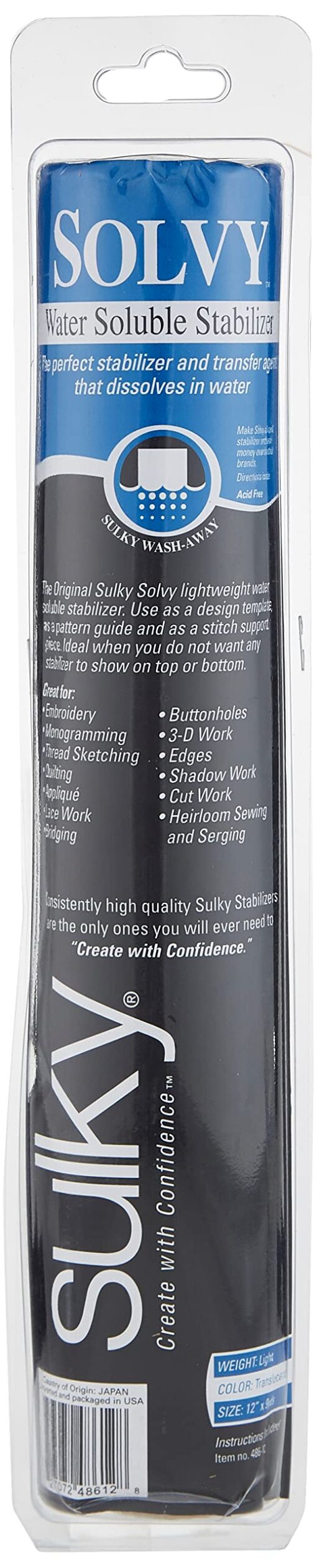 Sulky - 486-12 9-Yard Solvy Water Soluble stabilizer, 12" x 9.5 yd, White