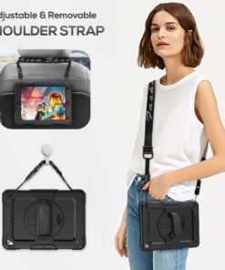 SEYMAC iPad 6th/5th Generation Case 9.7 Inch, Heavy Duty Protective Shockproof Case with Screen Protector, 360° Rotating Stand/Handle/Shoulder Strap for iPad 6th/ 5th Gen/Air 2/ Pro 9.7, Black 9.7 inch - For iPad 6th/5th Gen 28 71QzIQPI02L