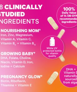 Pink Stork Total Prenatal Vitamins with DHA, Folate, Iron, Choline, and Vitamin B12. Prenatals for Women to Support Fetal Development, Pregnancy Must Haves - 60 Capsules, 1 Month Supply 22 71R01CU5aFL