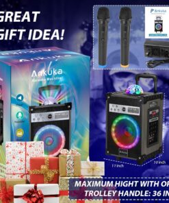 Ankuka Karaoke Machine, Portable Bluetooth Speaker with Disco Lights,Subwoofer PA System with 2 Wireless Microphones for Christmas,Birthday Party 32 71R0WHCPuHL