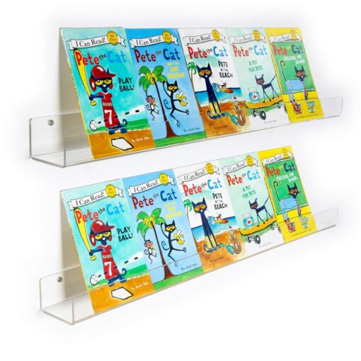 NIUBEE 2 -Packs Kids Acrylic Floating Bookshelf 36 Inch, Clear Bathroom Wall Floating Shelves, Invisible Wall Bookshelves Ledge Book Shelf, 50% Thicker with Free Screwdriver 36inches