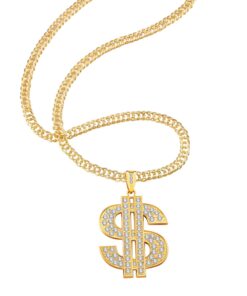 Tatuo 2 Pieces Plated Chain for Men with Dollar Sign Pendant Necklace, Hip Hop Dollar Necklace Blonde Trendy Style 18 71R3gfZp4gL