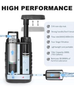 Alternative view of Purewell Water Purifier Pump with Replaceable Carbon 0.01 Micron Water Filter, 4 Filter Stages, Portable Outdoor Emergency and Survival Gear - Camping, Hiking, Backpacking Black