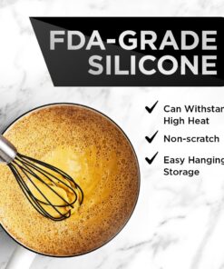 Silicone Whisk Set of 3 - Silicone Whisks for Cooking Non-Scratch - Silicone Whisk Set - Hand Whisk - Wisk - Metal Whisk - Small Whisk - Mini Whisk - Stainless Steel Whisk Black 12 71R5xF8RefL