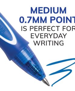 BIC Gel-ocity Quick Dry Blue Gel Pens, Medium Point (0.7mm), 12-Count Pack, Retractable Gel Pens With Comfortable Full Grip 12 Count (Pack of 1) 17 71R6DIMpBHL