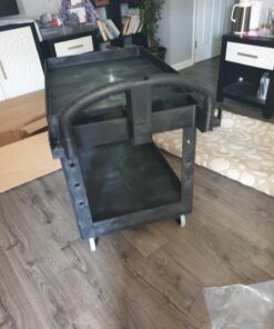 Rubbermaid Commercial Products 2-Shelf Utility/Service Cart, Medium, Lipped Shelves, Ergonomic Handle, 500 Lbs Capacity, for Warehouse/Garage/Cleaning/Manufacturing (FG452088BlA) Black 68 71R6Vg5aAlL